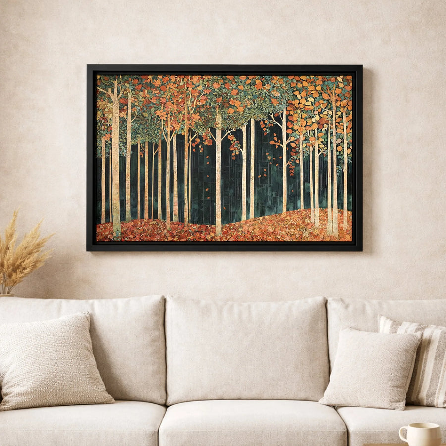 Autumn Birch Tree Forest Canvas Art | Mosaic Style Fall Landscape Wall Decor | Gallery-Grade 1.25" Profile | Premium Home & Office Gift