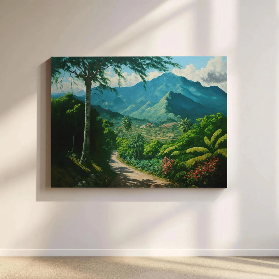 Tropical Mountain Landscape Canvas | Lush Valley Winding Road Art | Premium Gallery Wrap Wall Decor | Nature-Inspired Home Office Gift