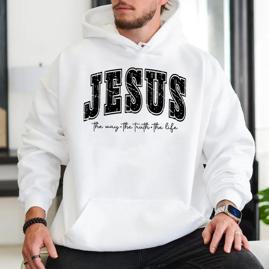 Jesus Hoodie | The Way The Truth The Life Bible Verse | Soft Cotton Blend Unisex Pullover | Christian Faith Apparel Religious Gift