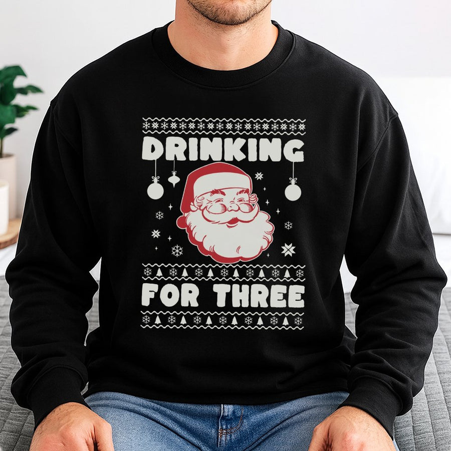 Drinking For Three Christmas Sweatshirt | Funny Pregnancy Announcement | Premium Cotton Blend Crewneck | Holiday Expecting Mom Gift Idea