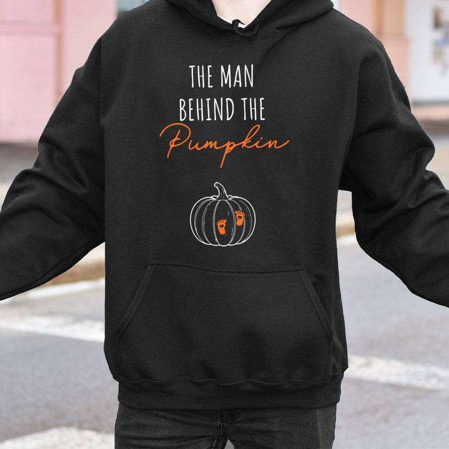 The Man Behind The Pumpkin Hoodie | Fall Pregnancy Announcement Sweatshirt | Unisex Cotton Blend | Cute Expecting Dad Baby Reveal Gift