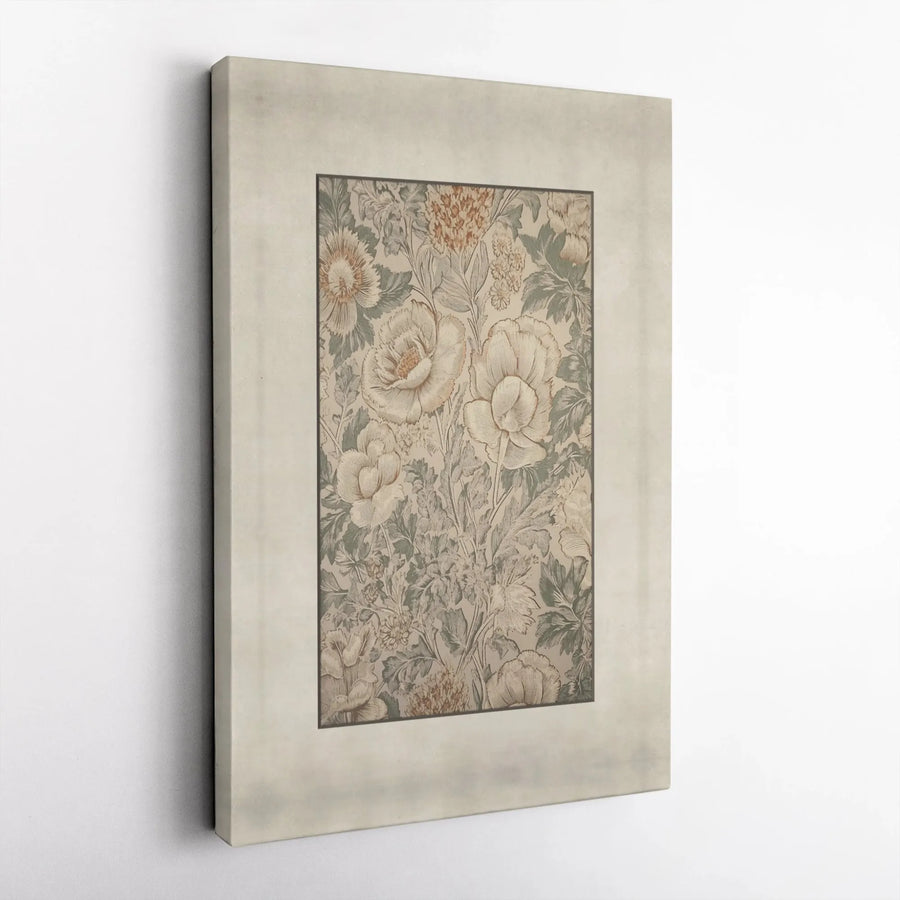 Vintage Botanical Floral Canvas Print | Muted Peony Art Wall Decor | Gallery Wrapped Premium Quality | Aesthetic Floral Wall Art for Home Office