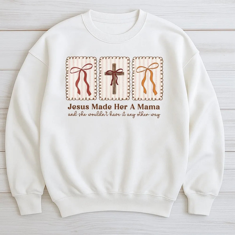 Christian Mama Sweatshirt | Coquette Bow Cross Graphic | Soft Cotton Blend | Religious Gift for New Mom