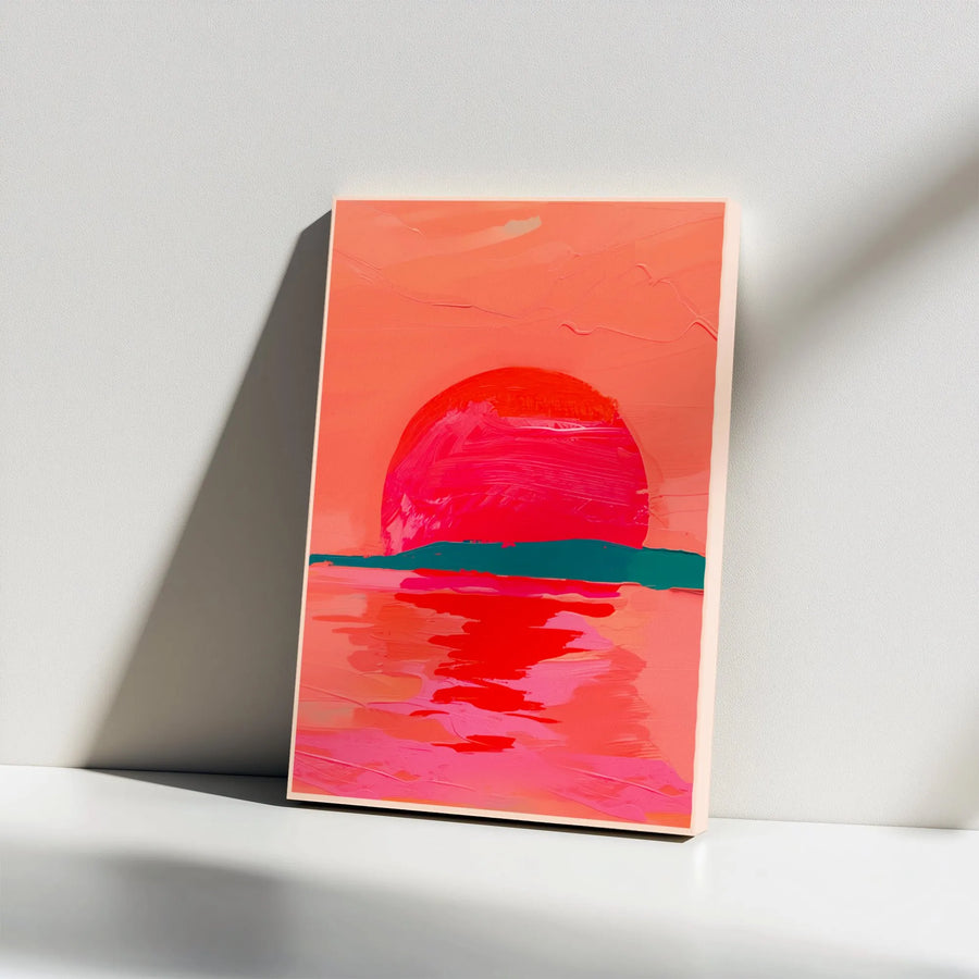Abstract Sunset Canvas Art | Vibrant Pink and Red Impressionist Wall Decor | Premium 1.25-Inch Gallery Wrap | Modern Home Office Wall Hanging