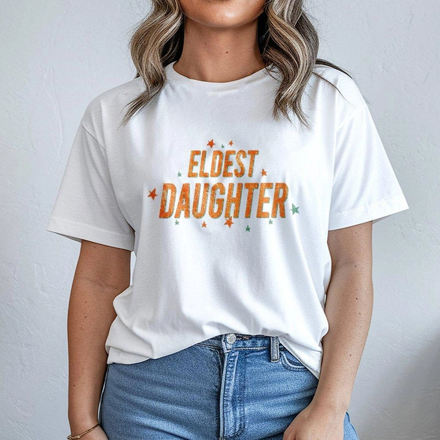 Eldest Daughter T-Shirt | Retro Star Typography Graphic Tee | Premium Cotton Casual Wear | Funny Sister Birthday Gift for Eldest Child
