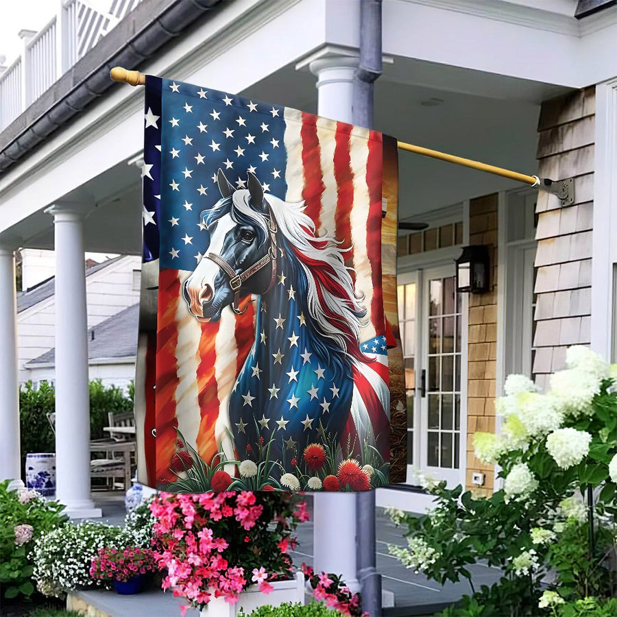 American Horse Garden Flag | Patriotic USA Flag with Equestrian Art | Weather-Resistant Polyester Decor | Outdoor Farmhouse Yard Gift