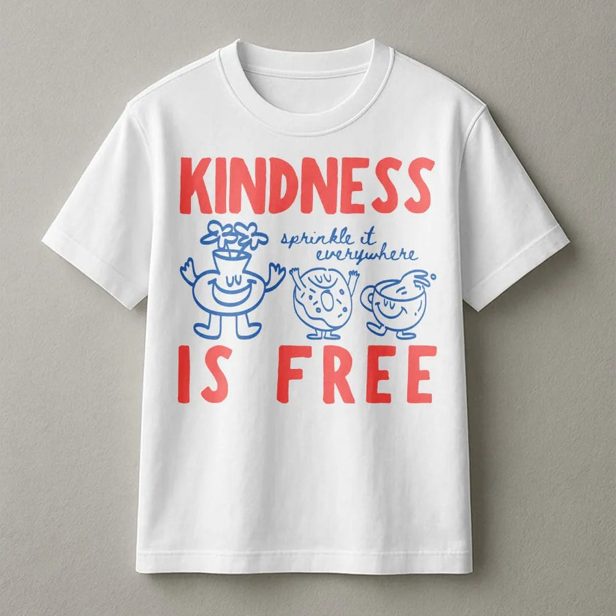 Kindness Is Free T-Shirt | Funny Sprinkled Donut Graphic | 100% Cotton Premium Tee | Positive Empathy Gift For Teachers And Students