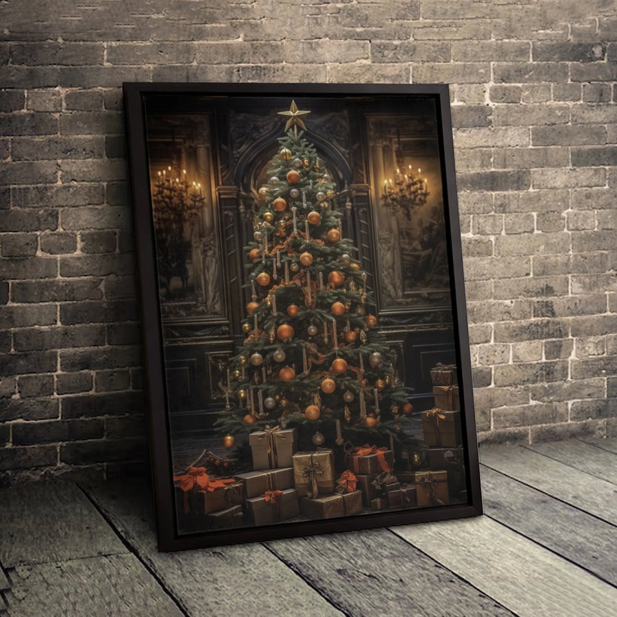 Christmas Tree Canvas Wall Art | Elegant Grand Room Decor with Gifts | Premium Gallery Wrap Print | Festive Holiday Home Gift