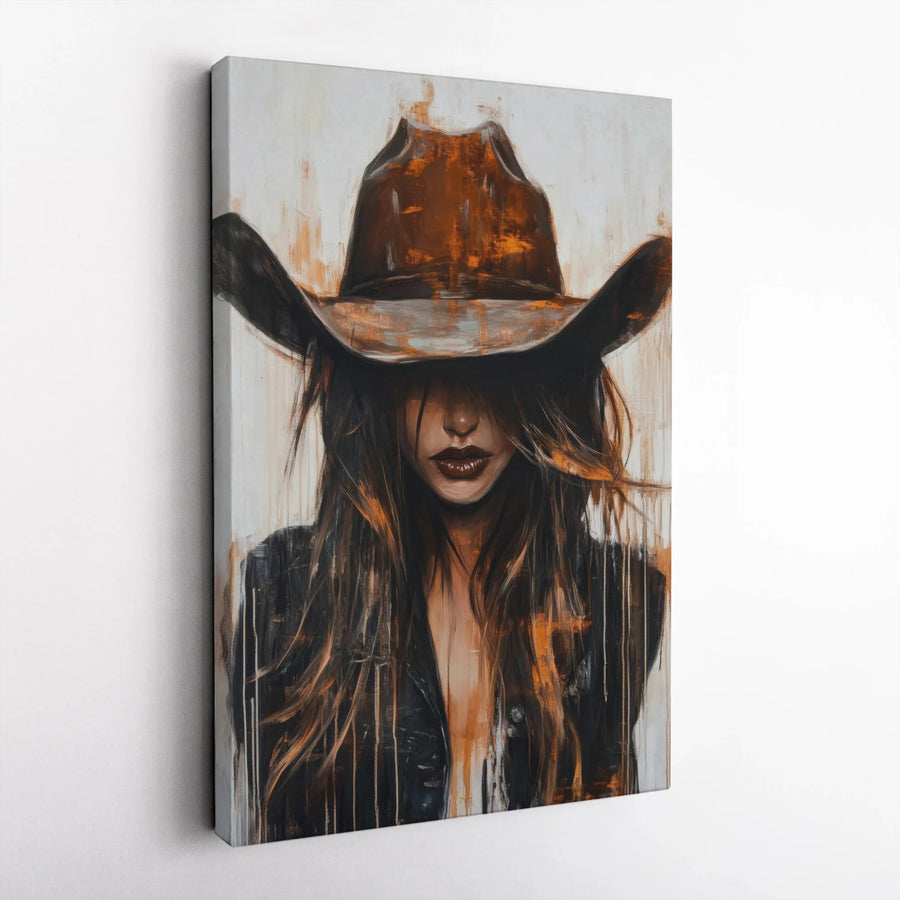 Abstract Cowgirl Canvas Wall Art | Rustic Western Cowboy Hat Painting | Premium Gallery-Wrapped Print | Southwestern Home Decor Gift