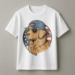 Golden Retriever USA T-Shirt | Patriotic American Flag Dog Graphic | 100% Cotton Premium Tee | Funny Fourth of July Gift for Dog Lovers