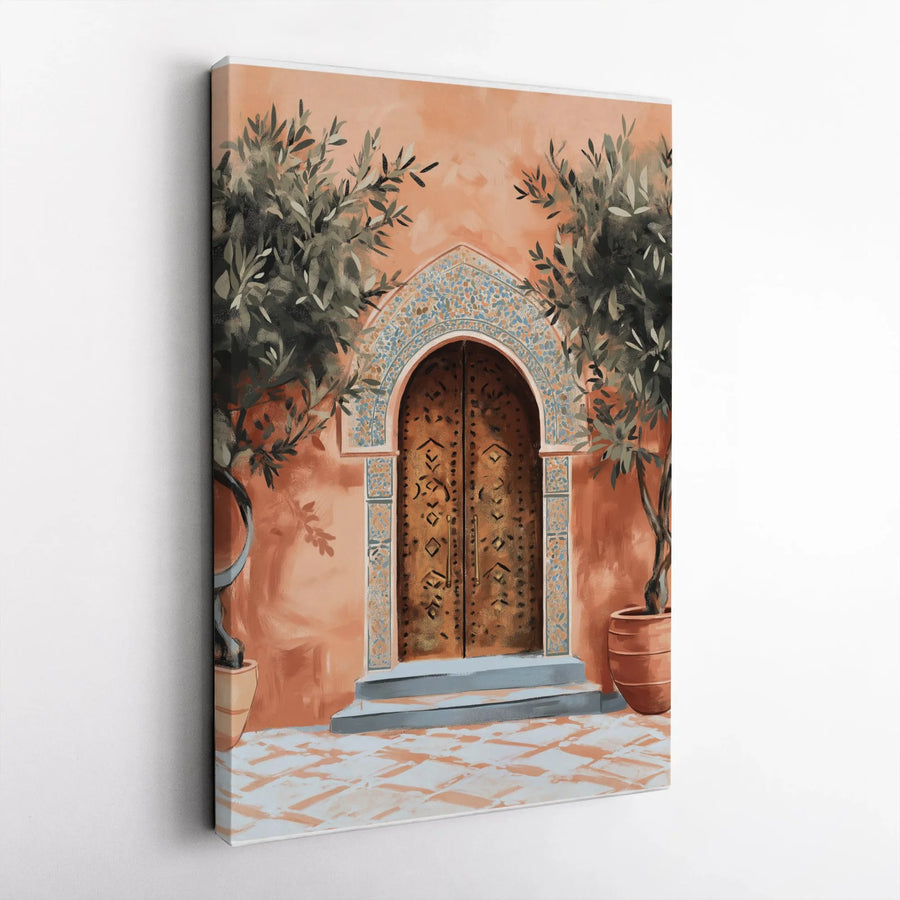 Moroccan Door Canvas Art | Watercolor Olive Tree Painting | Premium Gallery Wrapped Canvas | Bohemian Living Room Decor Gift