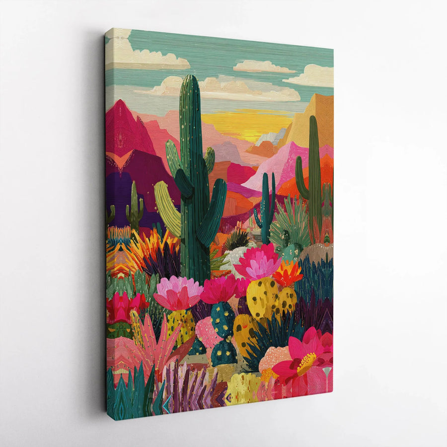Desert Cactus Wall Art | Vibrant Southwestern Landscape Canvas | Premium 1.25-Inch Gallery Wrap | Modern Home Decor Gift