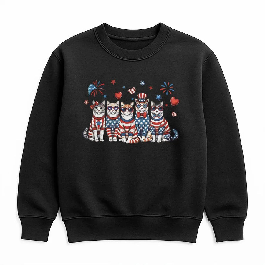 Patriotic Cats Sweatshirt | Cute American Flag Kittens & Fireworks Graphic | Premium Cotton Tee | Fourth of July Gift for Cat Lover