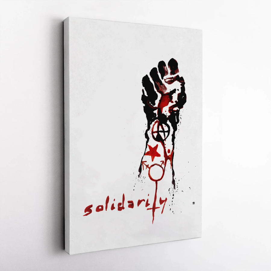 Solidarity Raised Fist Canvas Art | Anarchist & Gender Symbols Wall Decor | Premium 1.25" Gallery Wrap | Activist Statement Piece Gift