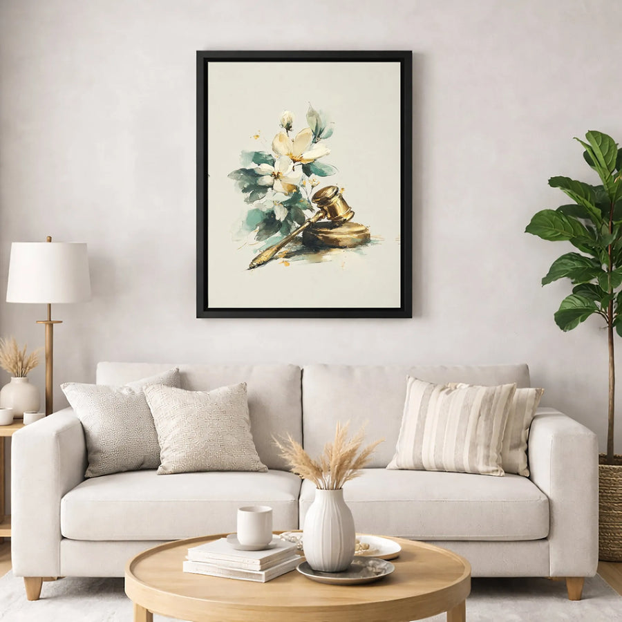 Judge Gavel Canvas Print | Watercolor Floral Legal Art | Gallery-Wrapped Premium Canvas | Attorney Graduation Gift or Law Office Decor