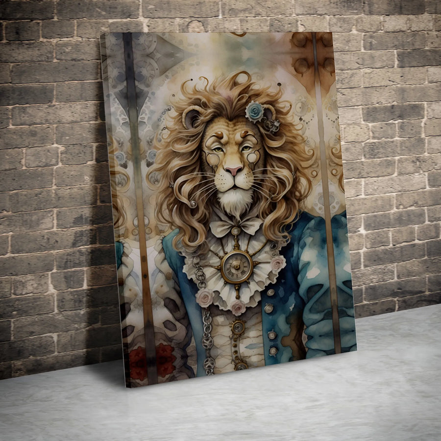 Steampunk Lion Canvas Wall Art | Victorian Anthropomorphic Animal Portrait | 1.25-Inch Gallery Wrap Print | Unique Home Decor Gift