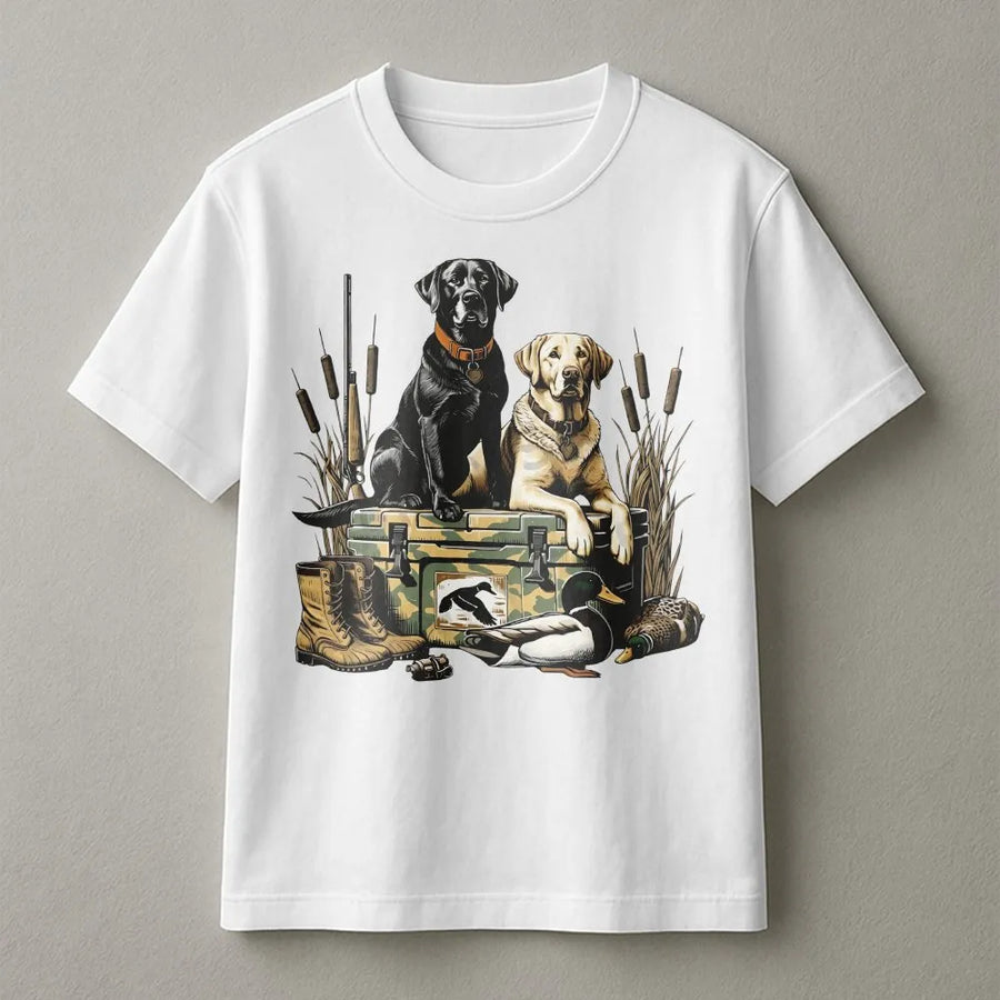 Labrador Duck Hunting T-Shirt | Black and Yellow Lab Retriever Graphic | 100% Soft Cotton Premium Tee | Outdoor Wildlife Gift for Hunters