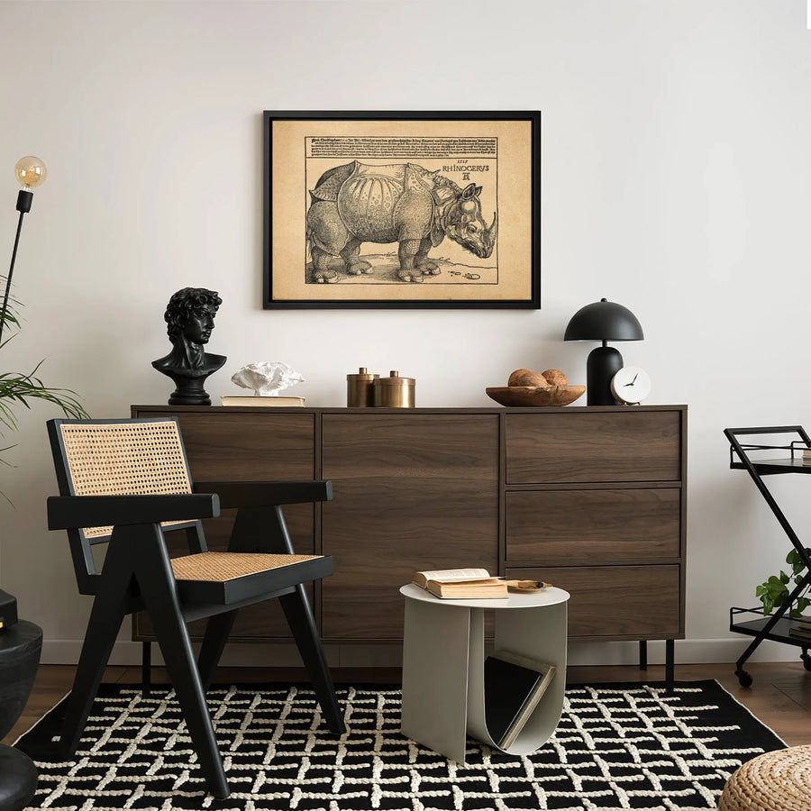 Albrecht Durer Rhinocervs Woodcut Canvas | 1515 Renaissance Art Print | Premium 1.25" Thick Gallery Wrap | Historic Wildlife Wall Art Gift
