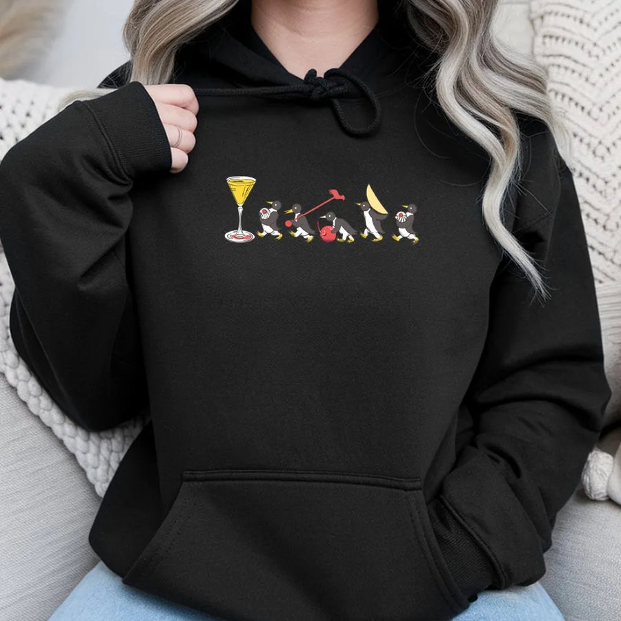 Funny Penguin Hoodie | Cocktail Marching Graphic Pullover | Premium Cotton Blend | Unisex Streetwear Novelty Gift