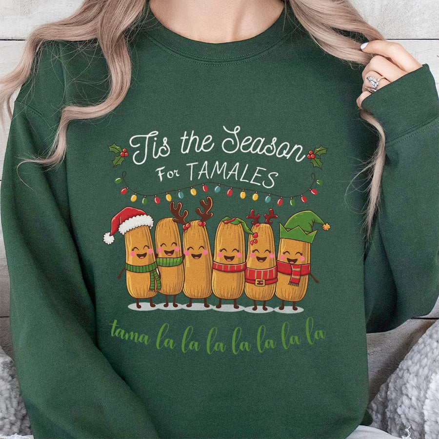 Tis The Season For Tamales Sweatshirt | Funny Mexican Christmas Food Graphic | Cotton Blend Premium Crewneck | Unisex Holiday Gift for Foodies