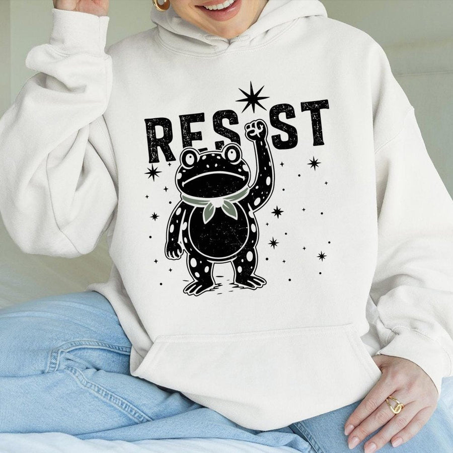 Resist Frog Hoodie | Activist Graphic Sweatshirt | Premium Cotton Blend | Gift for Social Justice Supporters
