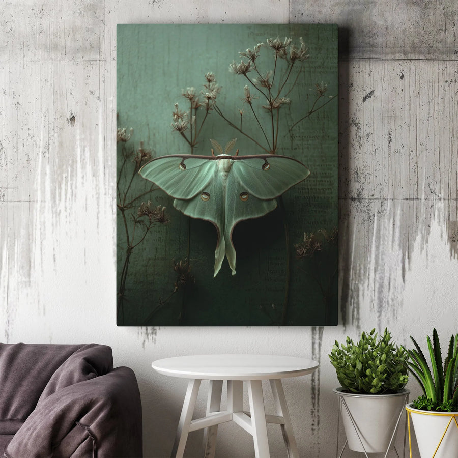 Luna Moth Wall Art | Botanical Insect Print on Gallery Wrapped Canvas | Premium Nature Decor | Gift for Nature Lovers