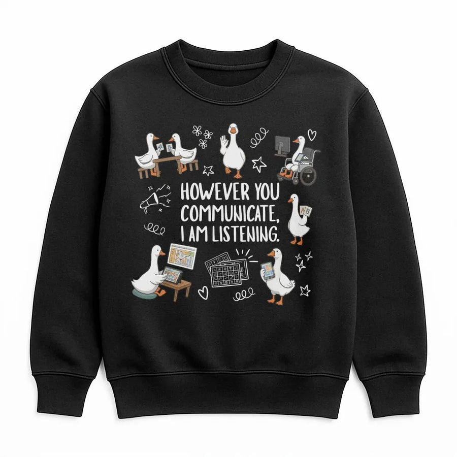 SPED Teacher Sweatshirt | AAC Communication Goose Graphic | Premium Cotton-Blend | Gift for Special Education Teacher