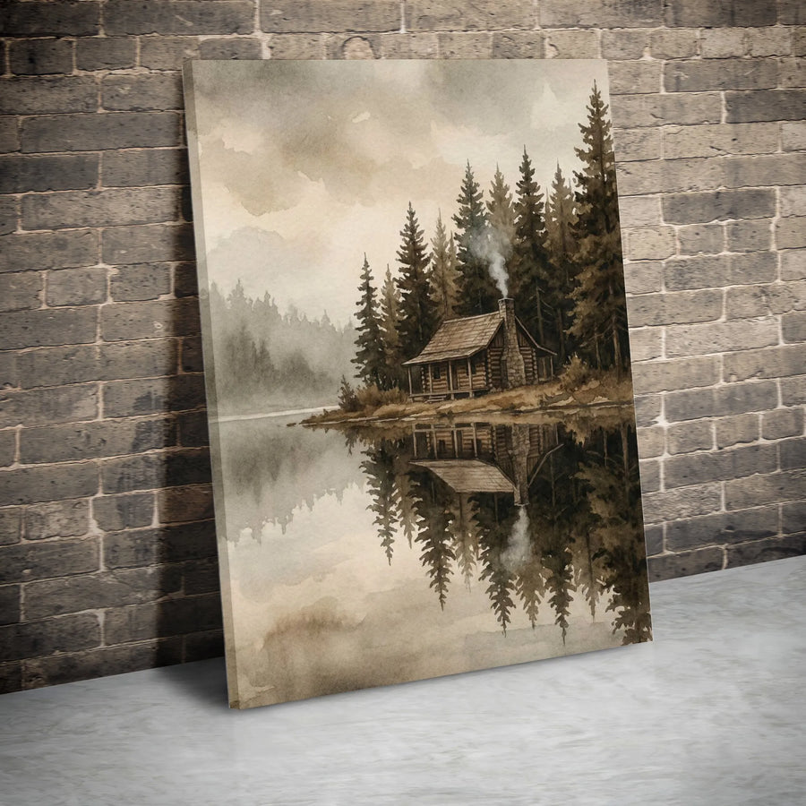 Rustic Cabin Canvas Wall Art | Misty Forest Lake Reflection | Premium Gallery-Quality Print | Lodge & Cabin Home Decor Gift