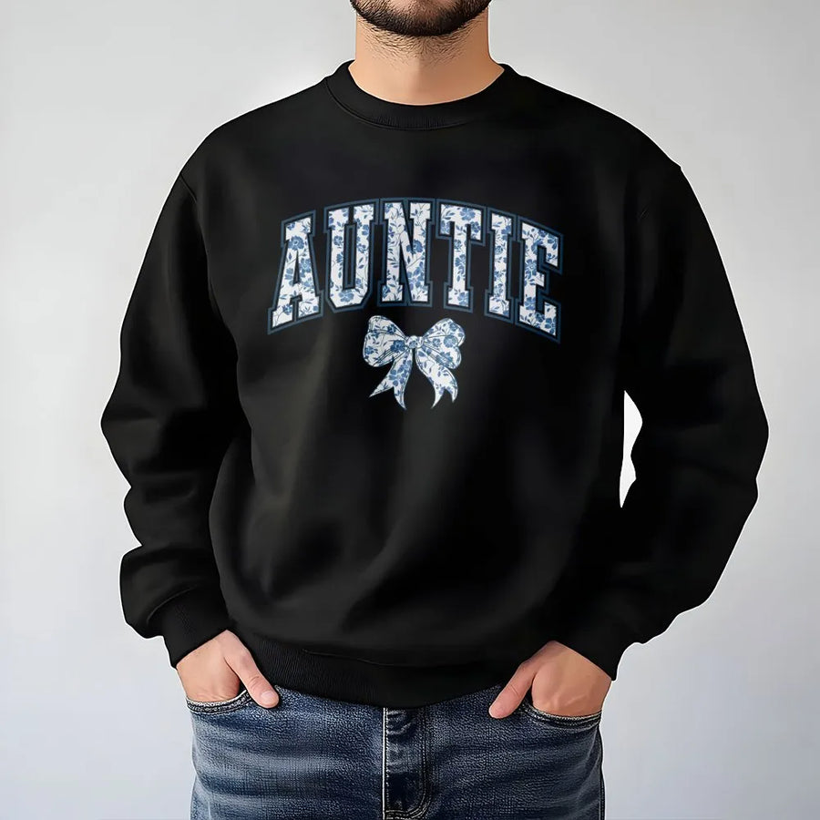 Auntie Shirt with Floral Bow | Coquette Varsity Lettering | Soft Cotton Tee | Trendy Gift for New Aunt, Pregnancy Announcement