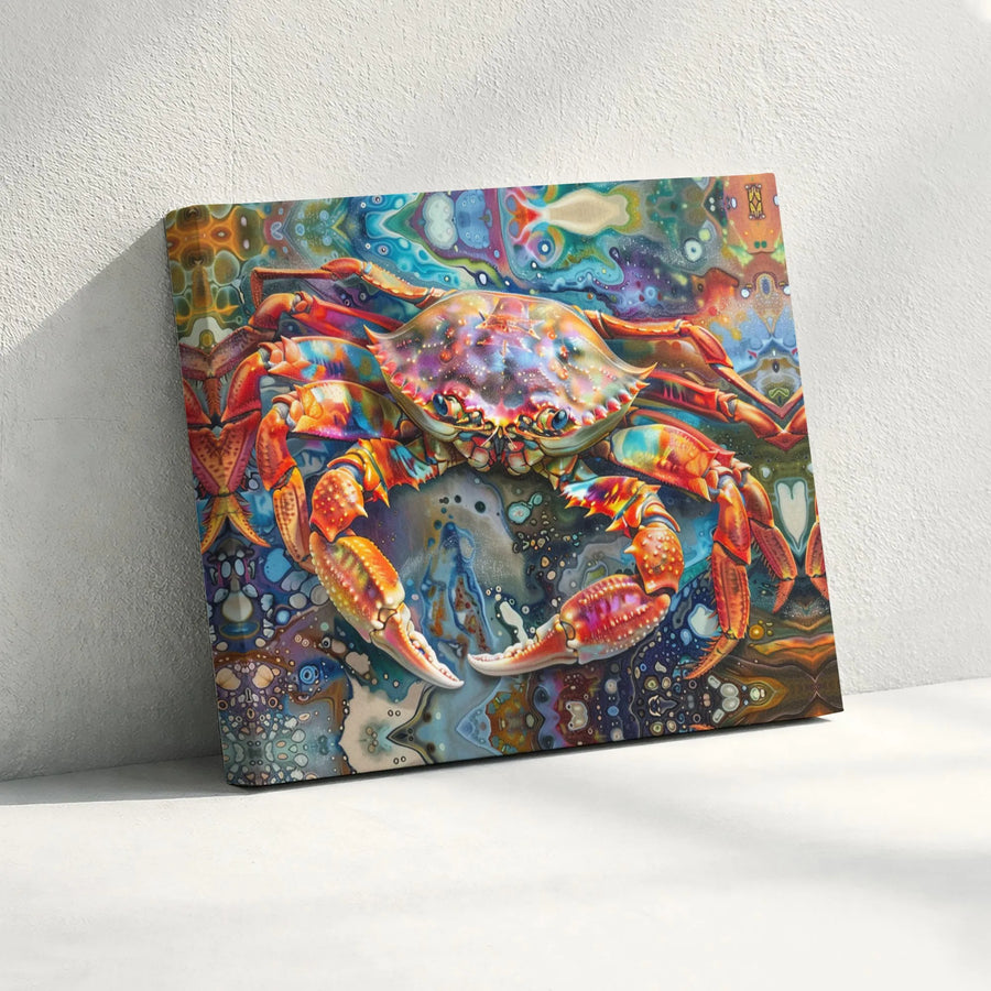 Psychedelic Crab Wall Art | Vibrant Rainbow Ocean Animal Canvas | Premium Fade-Resistant Gallery Print | Modern Home Decor Gift