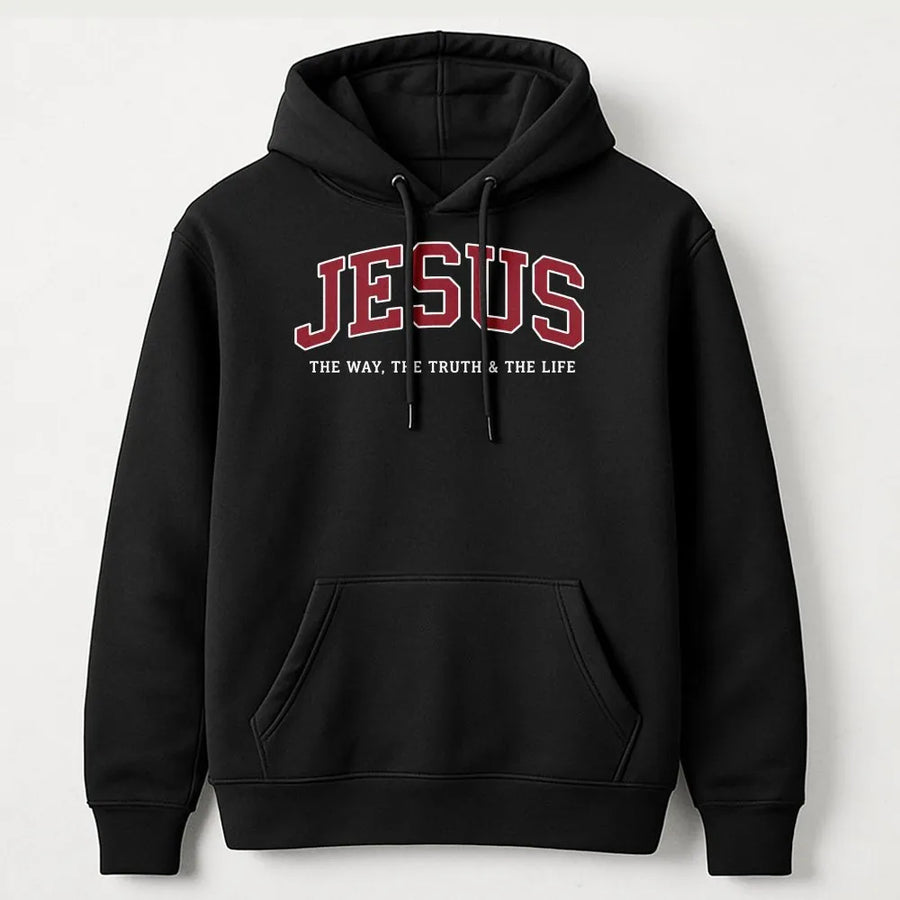 Jesus Hoodie | Collegiate Style 'The Way The Truth The Life' | Premium Cotton-Blend | Christian Faith Apparel Gift