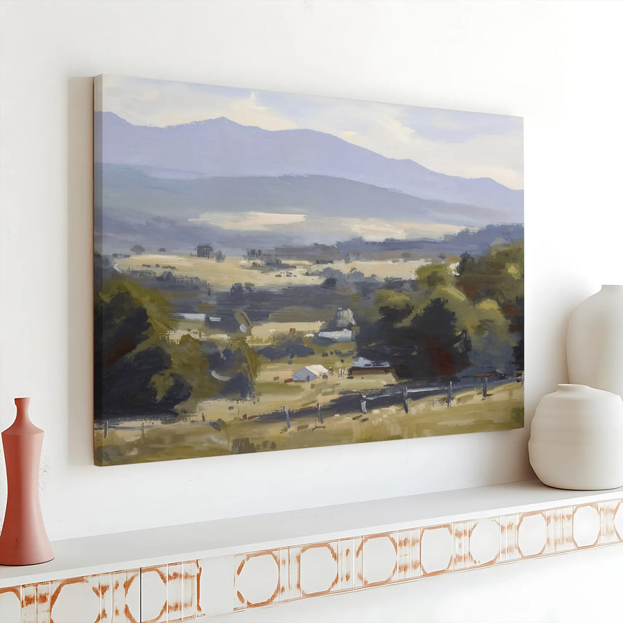 Impressionist Landscape Canvas Art | Painterly Rural Valley Scene | Gallery Wrapped Premium Print | Modern Farmhouse Living Room Decor Gift
