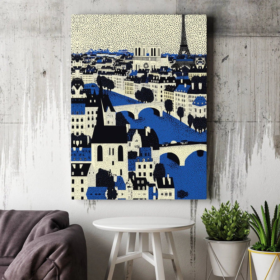Paris Canvas Wall Art | Eiffel Tower & Notre Dame Graphic Print | Premium Matte Canvas | Modern French Home Decor Gift