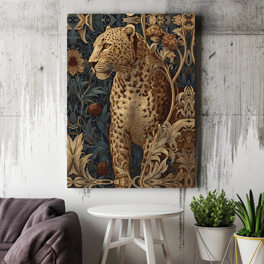 Leopard Canvas Wall Art | Vintage Floral Illustration | Premium Gallery Wrapped Canvas | Moody Botanical Home Decor Gift