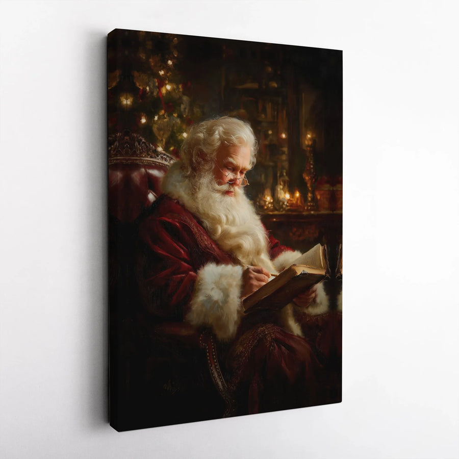 Vintage Santa Claus Wall Art | Nostalgic Christmas Painting | Premium Gallery Wrapped Canvas | Festive Holiday Home Decor Gift