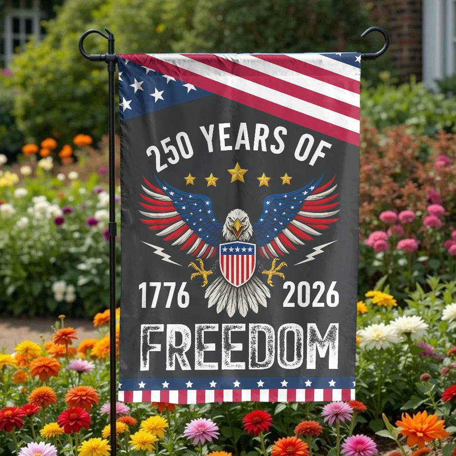 Drapeau de jardin du 250e anniversaire des États-Unis | Motif patriotique avec aigle célébrant 1776-2026 | Polyester haut de gamme résistant aux intempéries | Cadeau de décoration extérieure pour la fête de l'Indépendance