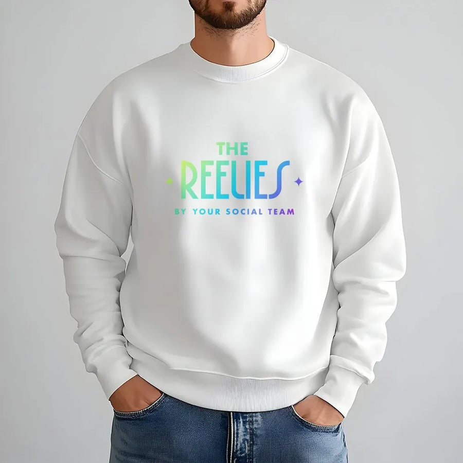 The Reelies Social Media Team Sweatshirt | Gradient Logo Graphic Design | Premium Cotton Blend | Unisex Comfy Casual Apparel Gift for Creators