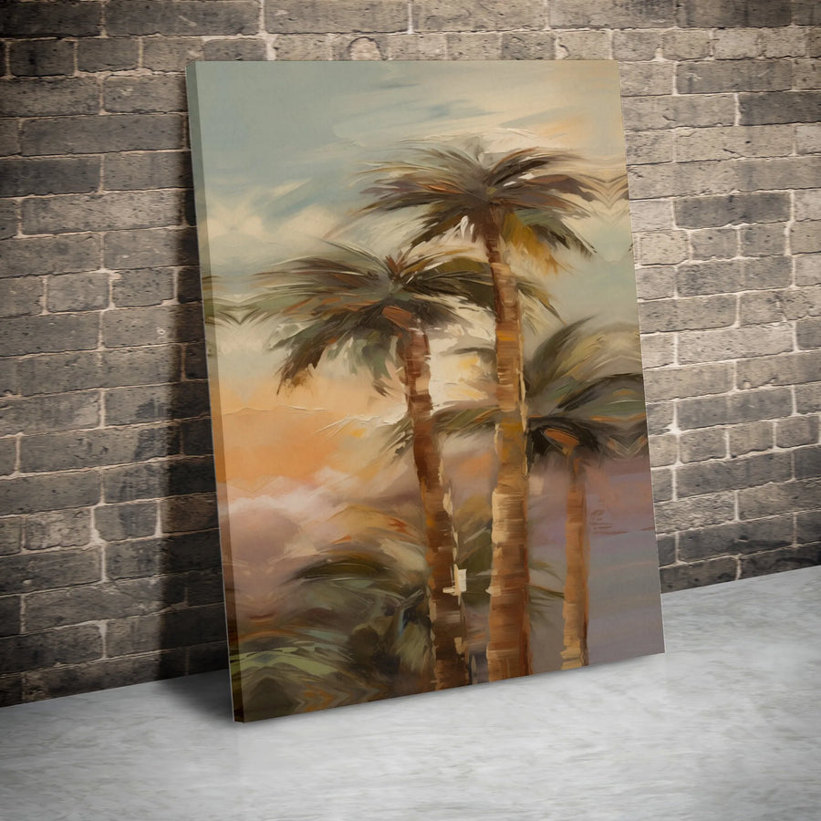 Tropical Palm Tree Canvas Wall Art | Impressionist Sunset Beach Landscape | Premium Gallery-Wrapped Print | Coastal Home Decor Gift