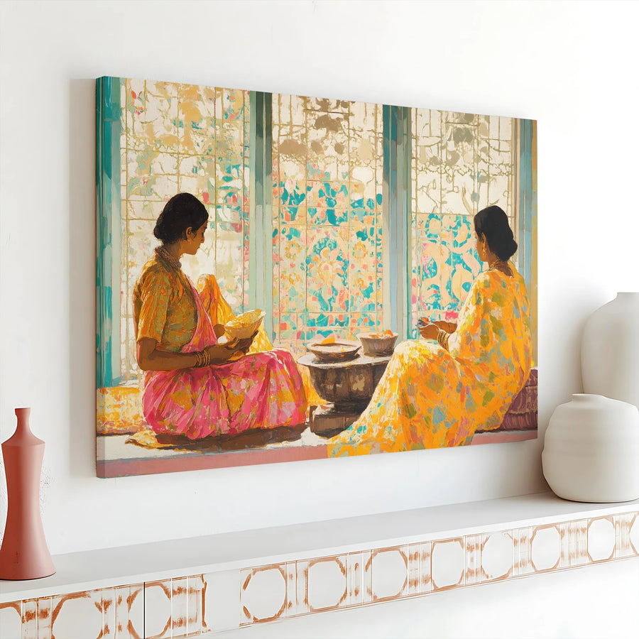 Indian Women Wall Art | Impressionist Sari Painting Canvas | Premium Gallery Wrap Decor | Cultural Home Gift