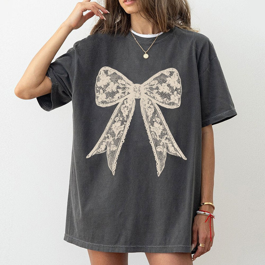 Coquette Lace Bow T-Shirt | Aesthetic Floral Ribbon Graphic | 100% Cotton Premium Tee | Trendy Girly Gift for Her