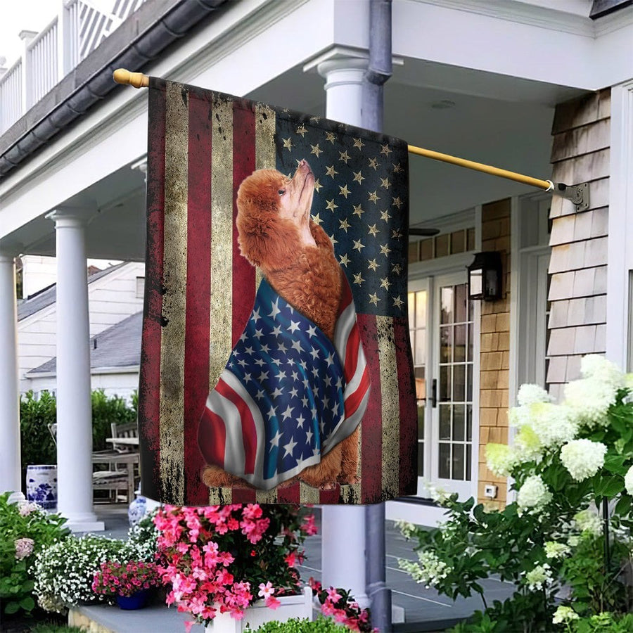 Poodle American Flag Garden Flag | Rustic Patriotic Dog Garden Decor | Premium Weather-Resistant Polyester | Gift for Dog Lovers