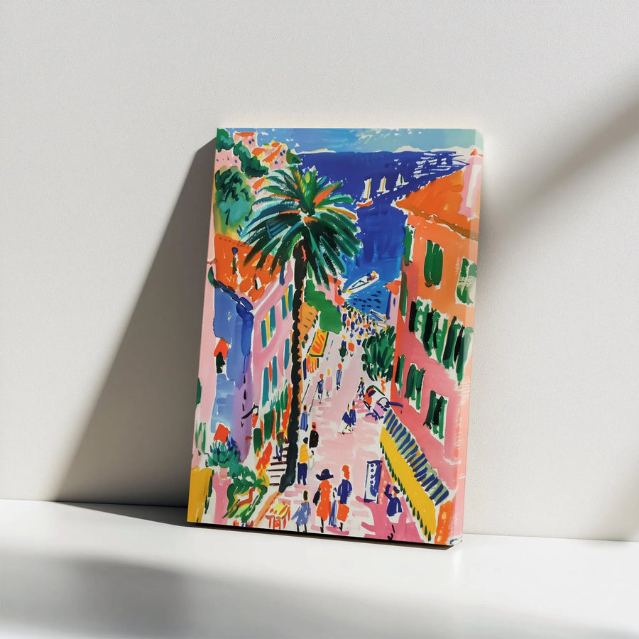 Fauvist Coastal Scene Canvas Wall Art | Vibrant Mediterranean Village Print | Premium Thick Profile Canvas | Collector's Gift for Art Lovers