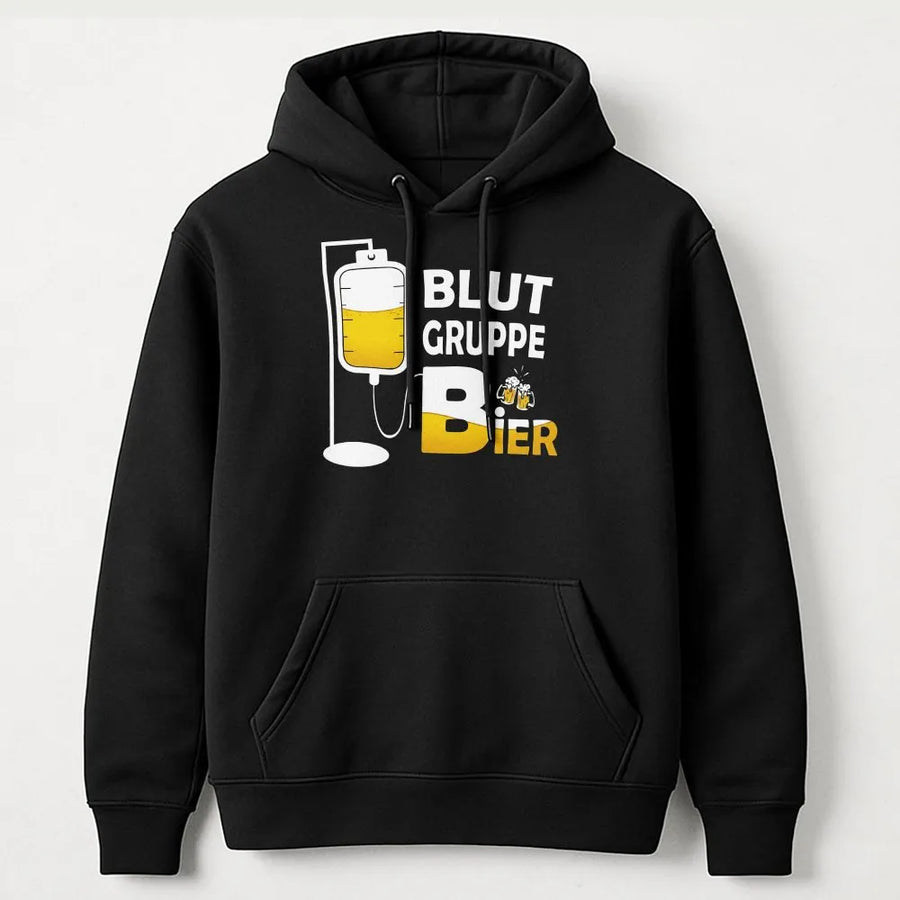 Blutgruppe Bier Hoodie | Lustiger Deutscher Spruch Pullover | Unisex Soft Crewneck | Geschenk für Männer & Bierliebhaber