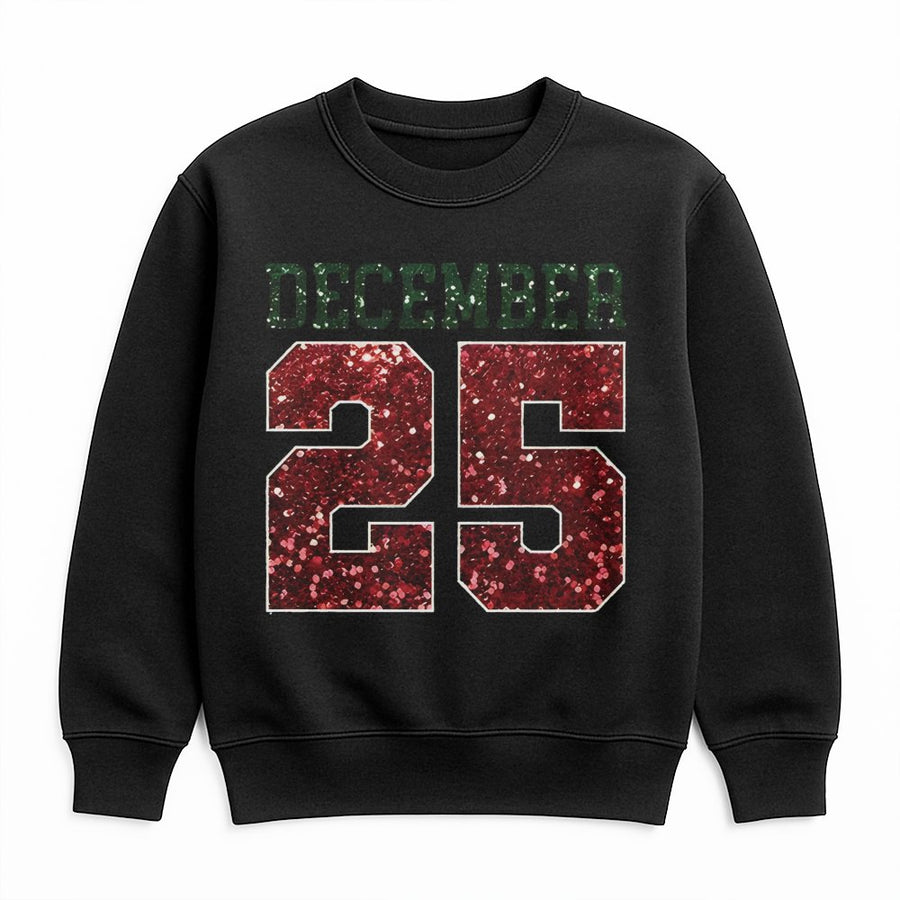 December 25 Sweatshirt | Red Glitter Christmas Number Design | Premium Cotton Blend Crewneck | Festive Holiday Gift For Men And Women