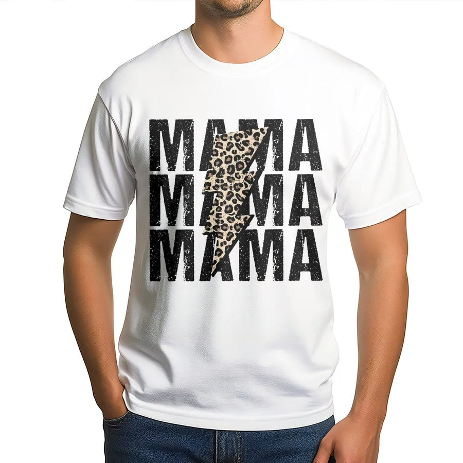 Mama T-Shirt | Leopard Print Lightning Bolt Graphic | Premium Soft Cotton Tee | Trendy Mom Gift For Mother's Day 2026 Or Birthday