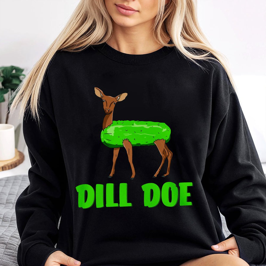 Dill Doe Sweatshirt | Funny Pickle Deer Pun Graphic | Premium Cotton Blend Unisex Pullover | Unique Gag Gift For Foodies And Nature Lovers