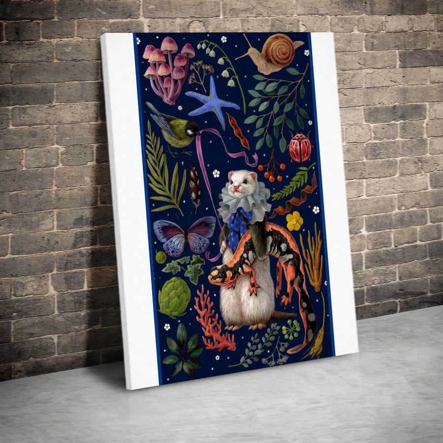 Vintage Ferret & Salamander iPhone Case | Whimsical Renaissance Animal Art | Dual Layer Tough Cover | Unique Gift for Animal Lovers