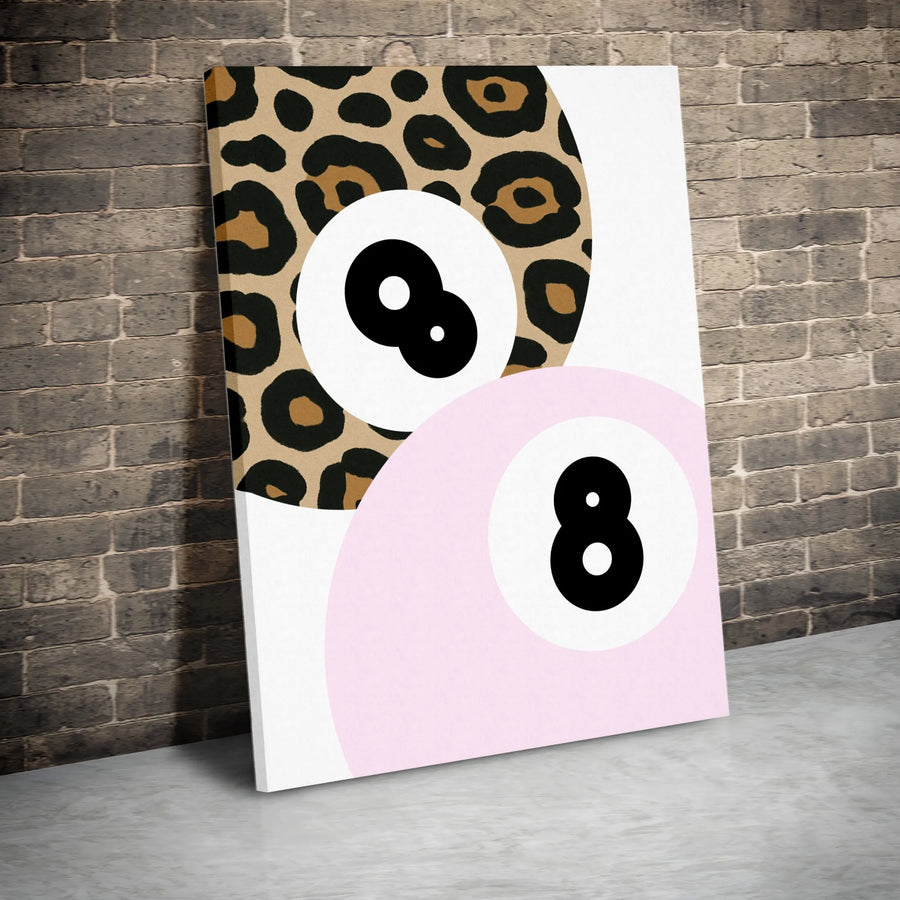 8 Ball Wall Art | Leopard Print And Pink Billiard Aesthetic | Premium Gallery-Wrapped Canvas | Trendy Preppy Room Decor