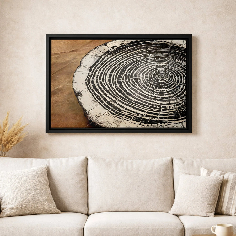 Abstract Tree Rings Wall Art | Concentric Circle Wood Grain Print | Premium Gallery Wrapped Canvas | Modern Minimalist Home Decor Gift