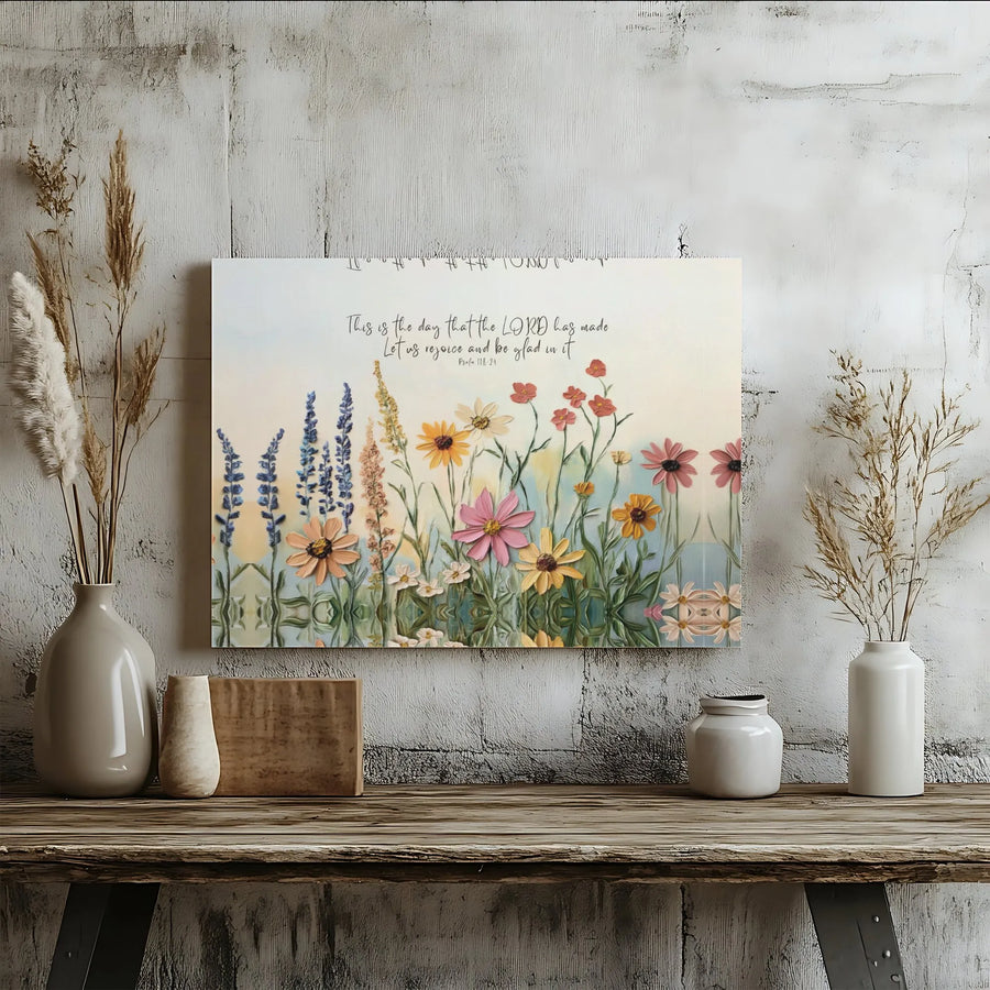 Psalm 118:24 Canvas Wall Art | This Is The Day The Lord Has Made Floral Print | Premium Gallery Wrap Decor | Christian Home Decor Gift